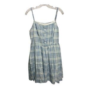 AURA Alive And Free Gingham Romper Dress Size Medium Blue White Sundress